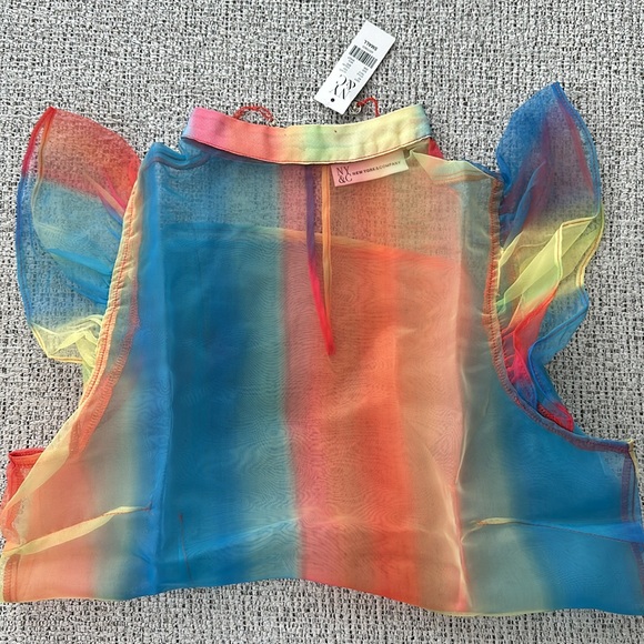 Striped Organza Flutter Sleeve Top - Picture 4 of 5